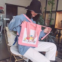 Cartoon Pattern Colorblock Canvas Bag Multifunctional Backpack