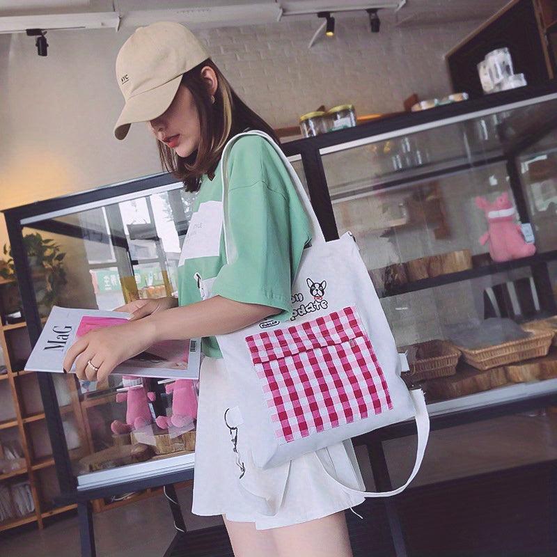 Cartoon Pattern Colorblock Canvas Bag Multifunctional Backpack