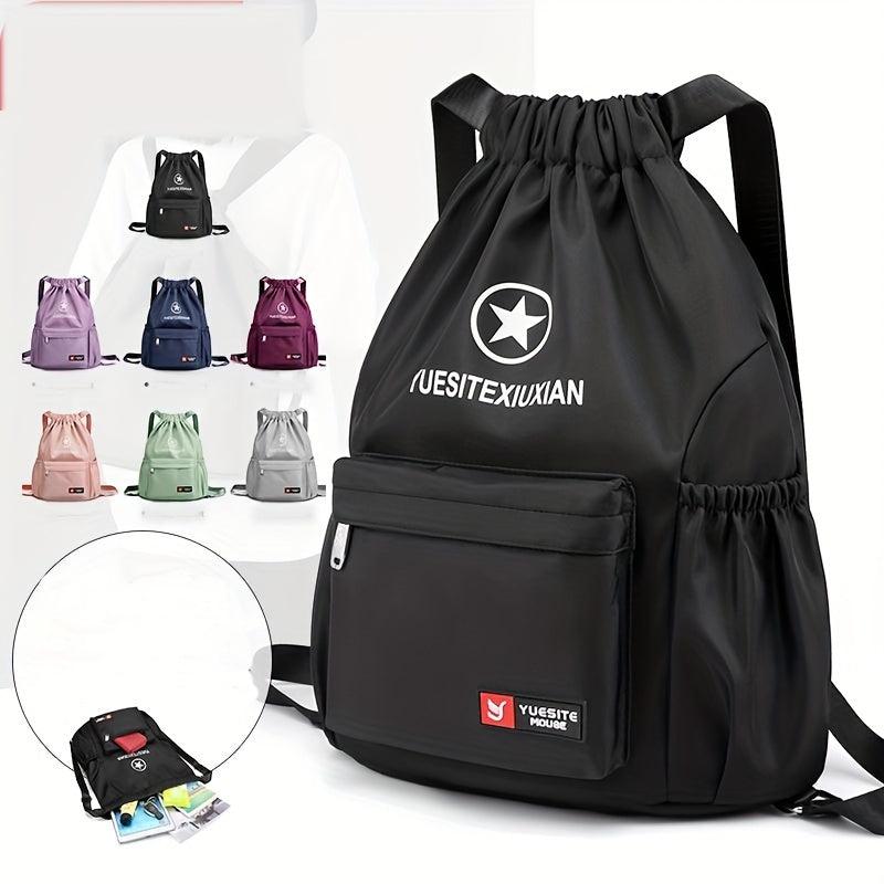 Solid Drawstring Backpack Casual Schoolbag Large Capacity Zipper Knapsack