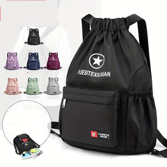 Solid Drawstring Backpack Casual Schoolbag Large Capacity Zipper Knapsack