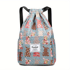 Solid Drawstring Backpack Casual Schoolbag Large Capacity Zipper Knapsack