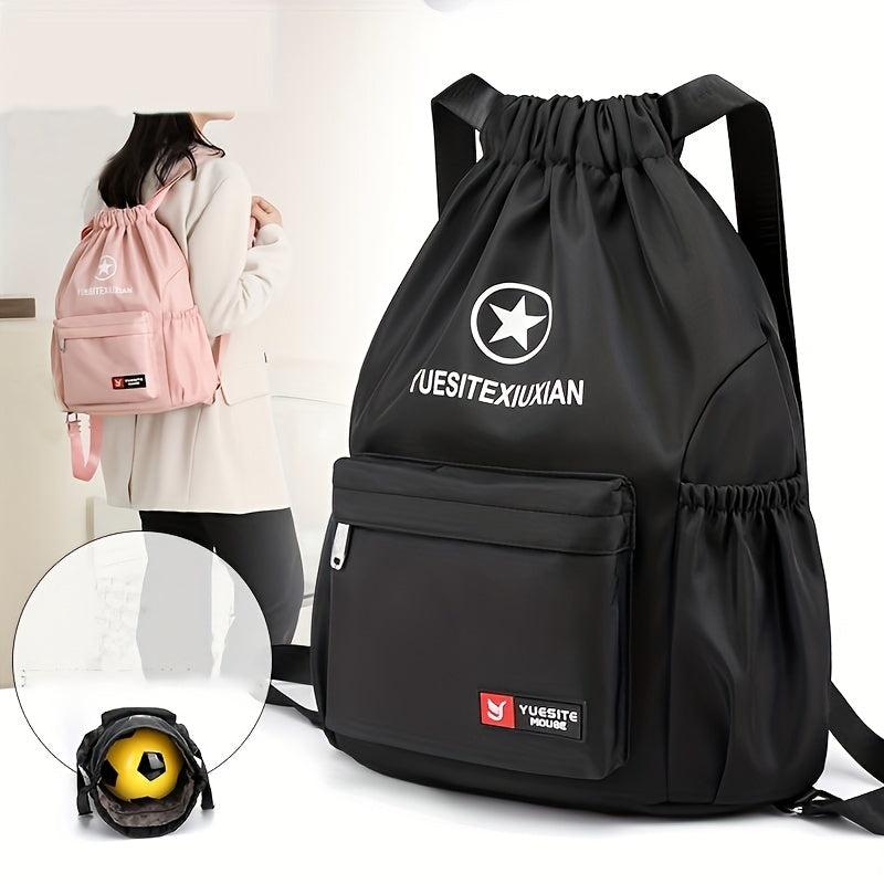 Solid Drawstring Backpack Casual Schoolbag Large Capacity Zipper Knapsack
