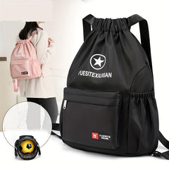Solid Drawstring Backpack Casual Schoolbag Large Capacity Zipper Knapsack