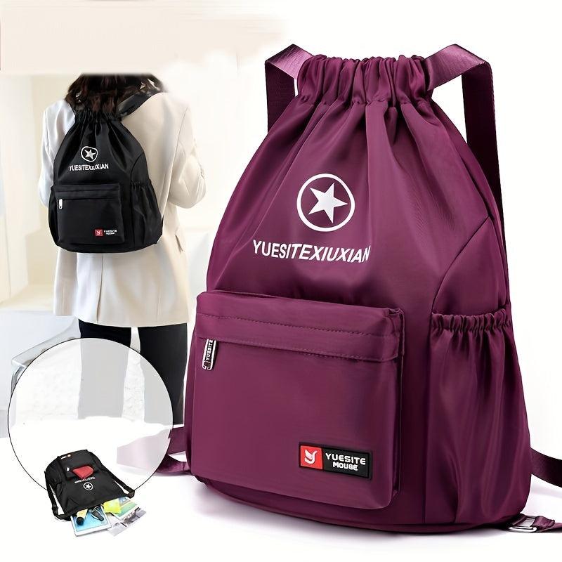 Solid Drawstring Backpack Casual Schoolbag Large Capacity Zipper Knapsack