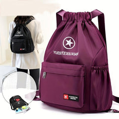 Solid Drawstring Backpack Casual Schoolbag Large Capacity Zipper Knapsack