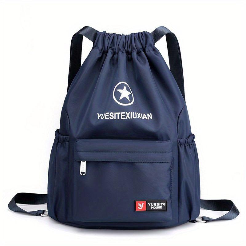 Solid Drawstring Backpack Casual Schoolbag Large Capacity Zipper Knapsack