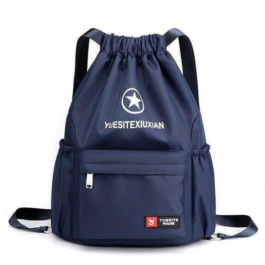 Solid Drawstring Backpack Casual Schoolbag Large Capacity Zipper Knapsack