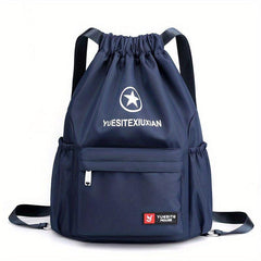 Solid Drawstring Backpack Casual Schoolbag Large Capacity Zipper Knapsack