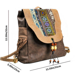 Embroidered PU Backpack with Tassel Detail