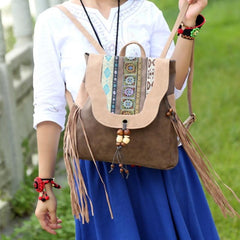 Embroidered PU Backpack with Tassel Detail