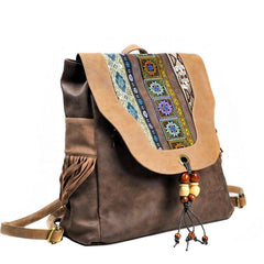 Embroidered PU Backpack with Tassel Detail