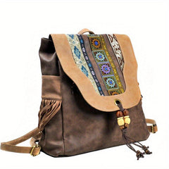 Embroidered PU Backpack with Tassel Detail
