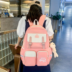 5Pcs Preppy Style Backpack Set Casual Nylon Schoolbag with Tote Bag