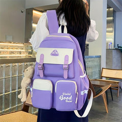 5Pcs Preppy Style Backpack Set Casual Nylon Schoolbag with Tote Bag