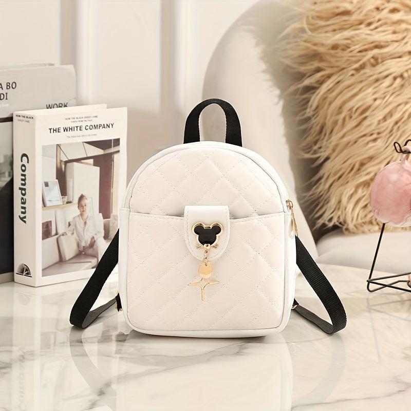 Argyle Quilted Mini Backpack Cartoon Metal Decor School Bag
