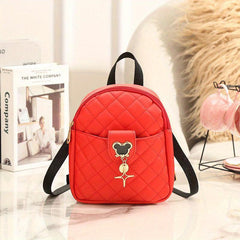 Argyle Quilted Mini Backpack Cartoon Metal Decor School Bag