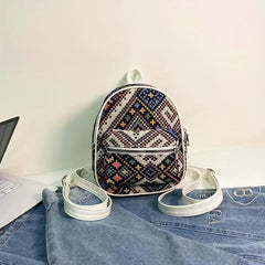Ethnic Style Argyle Pattern Backpack Convertible Strap Crossbody Bag