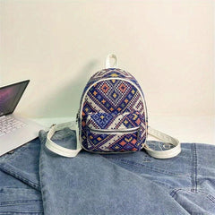 Ethnic Style Argyle Pattern Backpack Convertible Strap Crossbody Bag