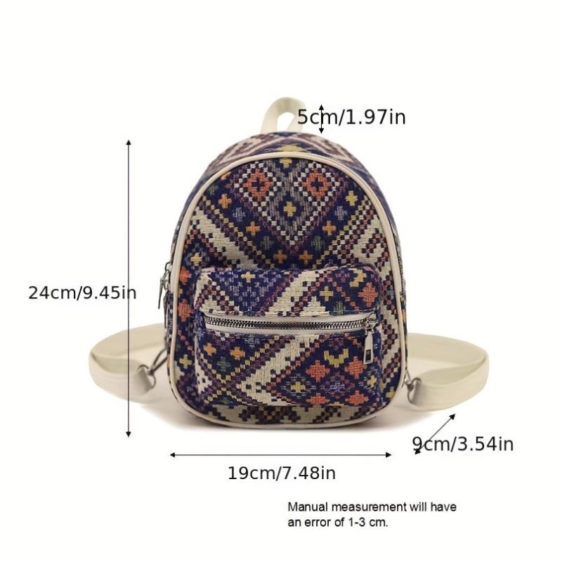 Ethnic Style Argyle Pattern Backpack Convertible Strap Crossbody Bag