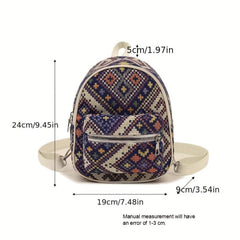 Ethnic Style Argyle Pattern Backpack Convertible Strap Crossbody Bag