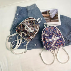 Ethnic Style Argyle Pattern Backpack Convertible Strap Crossbody Bag
