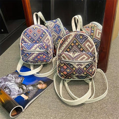 Ethnic Style Argyle Pattern Backpack Convertible Strap Crossbody Bag
