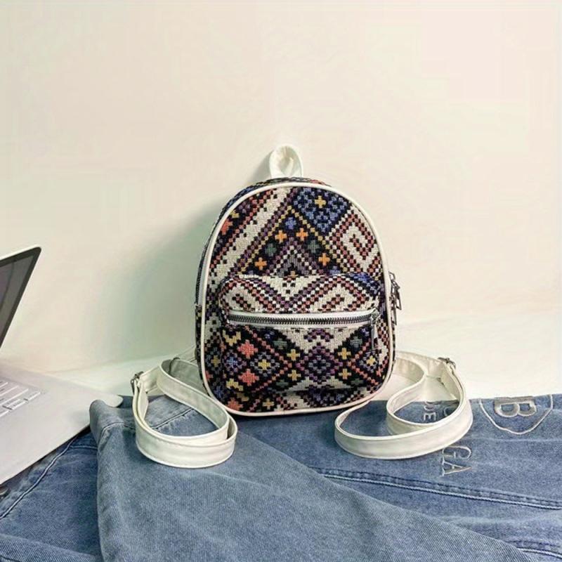 Ethnic Style Argyle Pattern Backpack Convertible Strap Crossbody Bag
