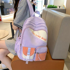 Nylon Preppy Backpack Large Capacity Lightweight Travel Bag
