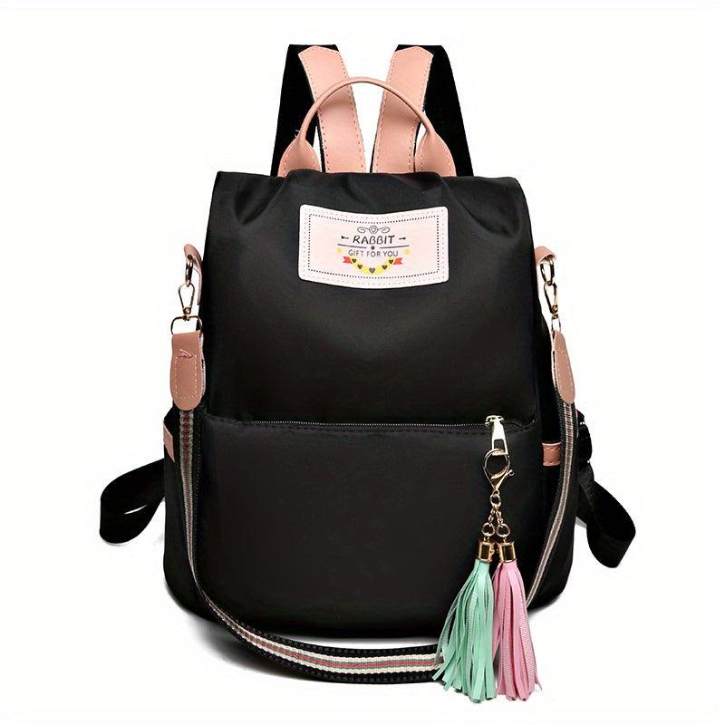 Colorblock Shoulder Bag with Letter Patch and Tassel Decor