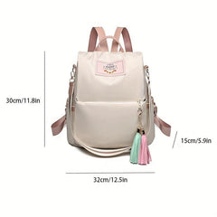 Colorblock Shoulder Bag with Letter Patch and Tassel Decor