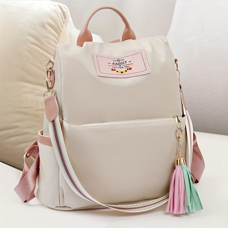 Colorblock Shoulder Bag with Letter Patch and Tassel Decor