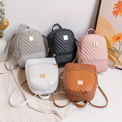 Zip Front Backpack Women's Metal Decor Faux Leather Backpack 7 87 Inch