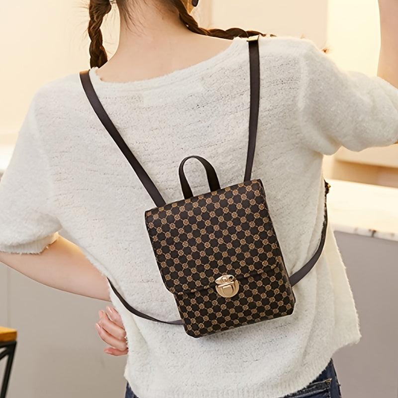 Geometric Pattern Small Backpack Faux Leather Shoulder Bag