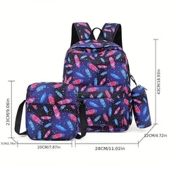 3pcs Cartoon Printed Backpack Set for Boys and Girls