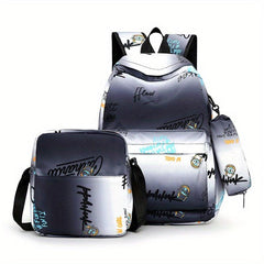 3 Pcs Graffiti Pattern Bag Set Backpack, Shoulder Bag & Long Purse