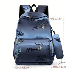 3 Pcs Graffiti Pattern Bag Set Backpack, Shoulder Bag & Long Purse
