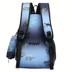 3 Pcs Graffiti Pattern Bag Set Backpack, Shoulder Bag & Long Purse