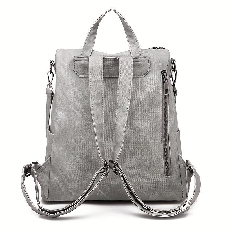 Large Capacity Zipper Backpack PU Leather Textured School Travel Bag