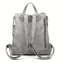 Large Capacity Zipper Backpack PU Leather Textured School Travel Bag