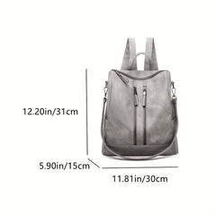 Large Capacity Zipper Backpack PU Leather Textured School Travel Bag