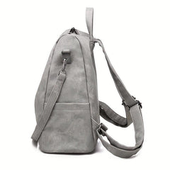 Large Capacity Zipper Backpack PU Leather Textured School Travel Bag