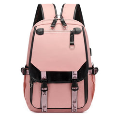 Canvas Backpack with Buckle Decor Flap, Zipper School Bag