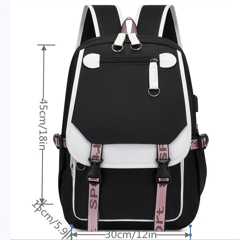 Canvas Backpack with Buckle Decor Flap, Zipper School Bag