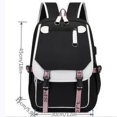 Canvas Backpack with Buckle Decor Flap, Zipper School Bag
