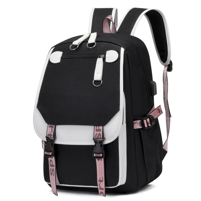 Canvas Backpack with Buckle Decor Flap, Zipper School Bag