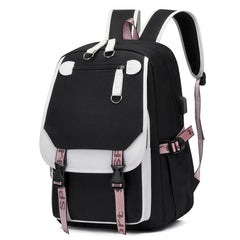 Canvas Backpack with Buckle Decor Flap, Zipper School Bag