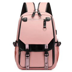 Canvas Backpack with Buckle Decor Flap, Zipper School Bag