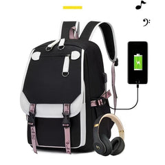 Canvas Backpack with Buckle Decor Flap, Zipper School Bag