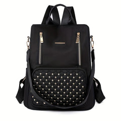 Studded Decor Backpack Purse Anti theft Nylon Travel School Daypack Shoulder Bag