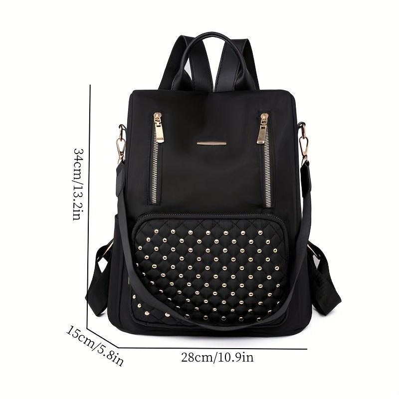 Studded Decor Backpack Purse Anti theft Nylon Travel School Daypack Shoulder Bag